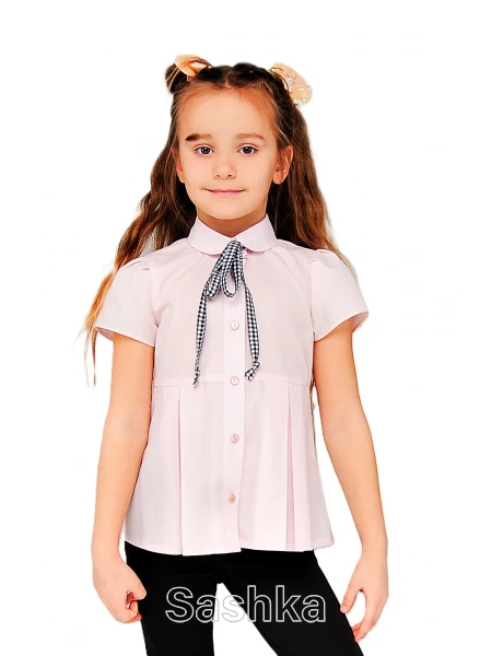 Блуза для дівчинки Sashka шкільна  зі складами рожева, розмір 116-146